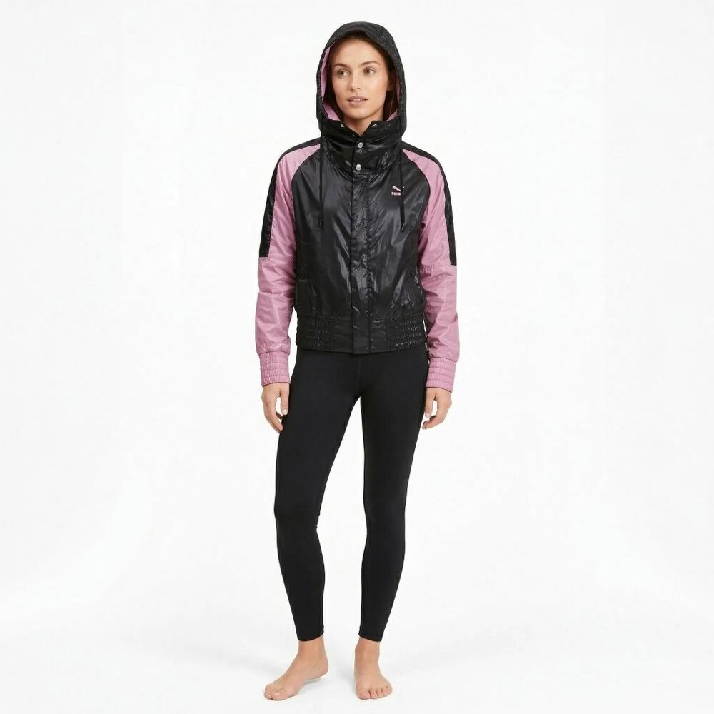 Puma Sports Lifestyle Black/Pink Running Outdoor Windbreaker Jacket Size Small